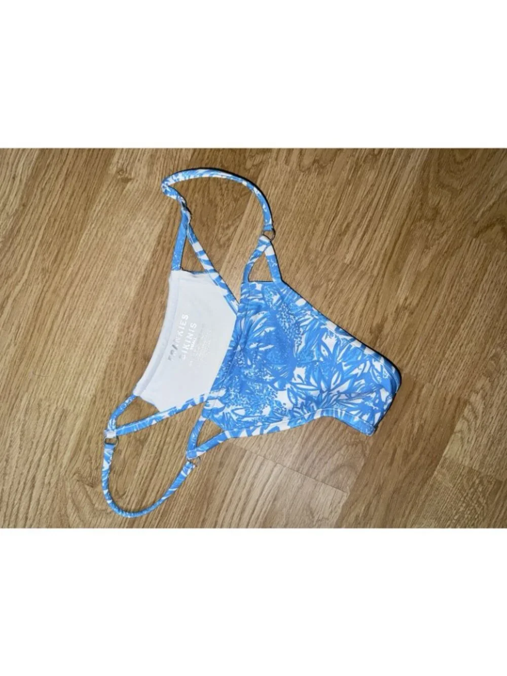 Frankies Bikinis Thong Swim Bikini Small True To Size Blue White Floral R2